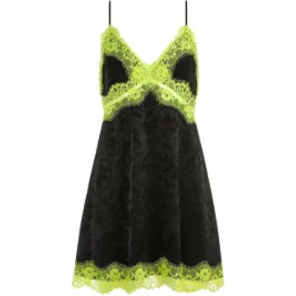 Alice + Olivia 'Zaira' Black Viscose Lace Trim Mini Dress Size 2 - NWT - Picture 1 of 5